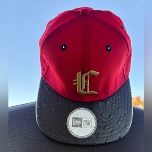 New Era Red Crooks & Castles and Black Red with Gold Logo Cap Faux Ostrich Visor